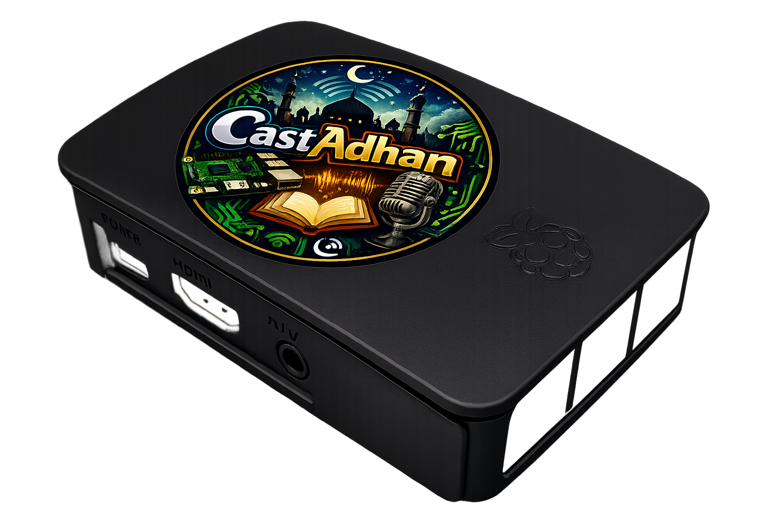 The CastAdhan unit — a small black box, about the size of a deck of cards